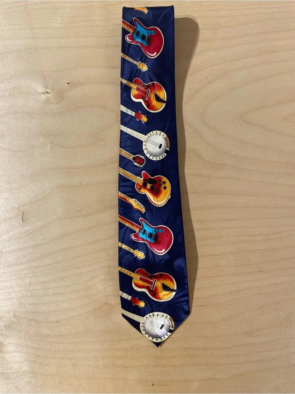 Fratello Men's Navy Tie with Colorful Guitar Print (RO)